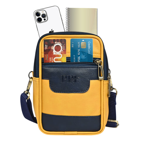 Stylish Classic yellow milano Dual compartment leather sling bag for men and women