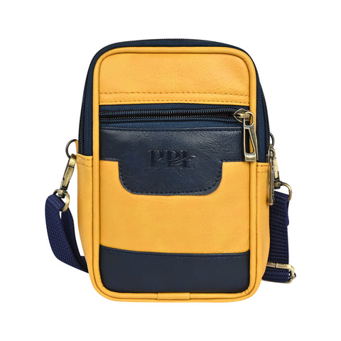 Stylish Classic yellow milano Dual compartment leather sling bag for men and women