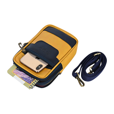 Stylish Classic yellow milano Dual compartment leather sling bag for men and women