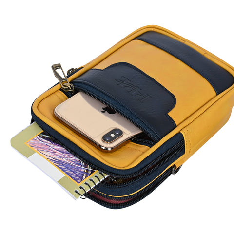 Stylish Classic yellow milano Dual compartment leather sling bag for men and women