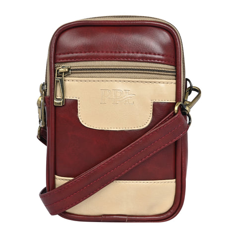 Stylish stunning Maroon milano Dual compartment leather sling bag for men and women
