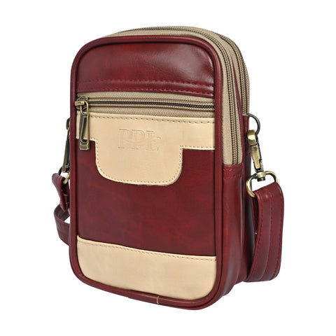 Stylish stunning Maroon milano Dual compartment leather sling bag for men and women