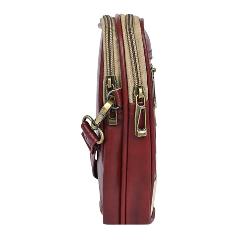 Stylish stunning Maroon milano Dual compartment leather sling bag for men and women