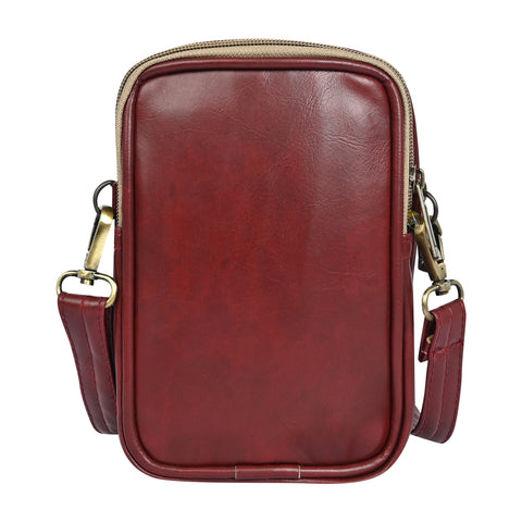 Stylish stunning Maroon milano Dual compartment leather sling bag for men and women