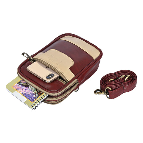 Stylish stunning Maroon milano Dual compartment leather sling bag for men and women