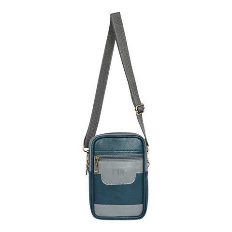 Stylish turquoise green milano Dual compartment leather sling bag for men and women