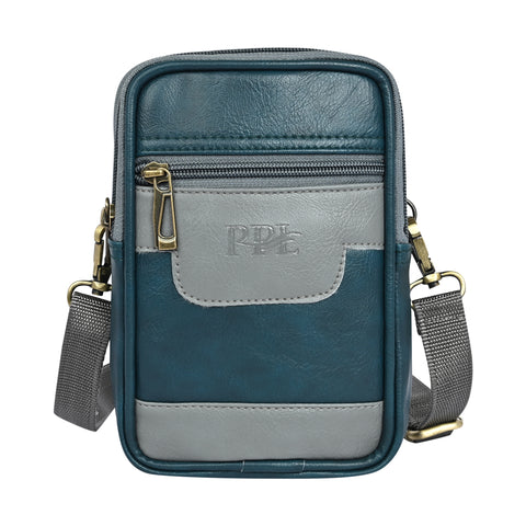 Stylish turquoise green milano Dual compartment leather sling bag for men and women