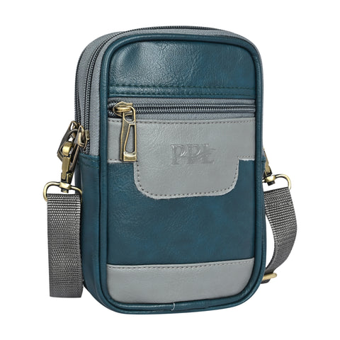 Stylish turquoise green milano Dual compartment leather sling bag for men and women
