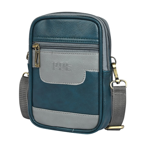 Stylish turquoise green milano Dual compartment leather sling bag for men and women