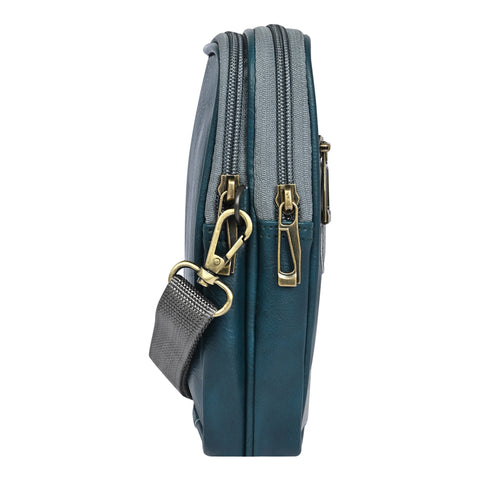 Stylish turquoise green milano Dual compartment leather sling bag for men and women