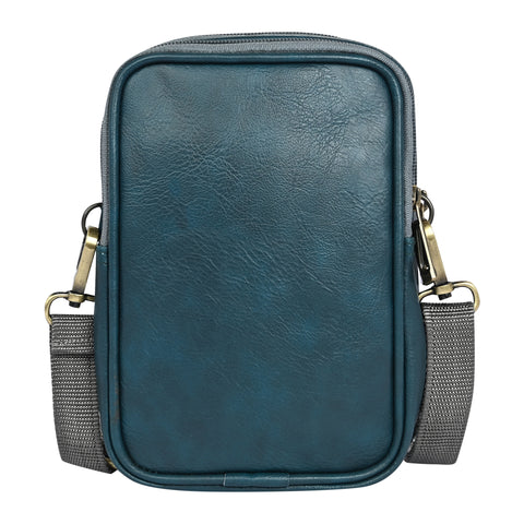 Stylish turquoise green milano Dual compartment leather sling bag for men and women