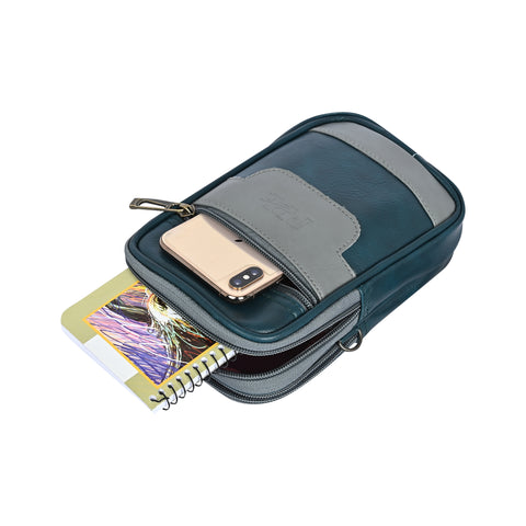 Stylish turquoise green milano Dual compartment leather sling bag for men and women