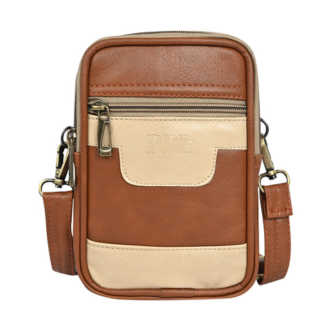 Stylish Royal Tan milano Dual compartment leather sling bag for men and women