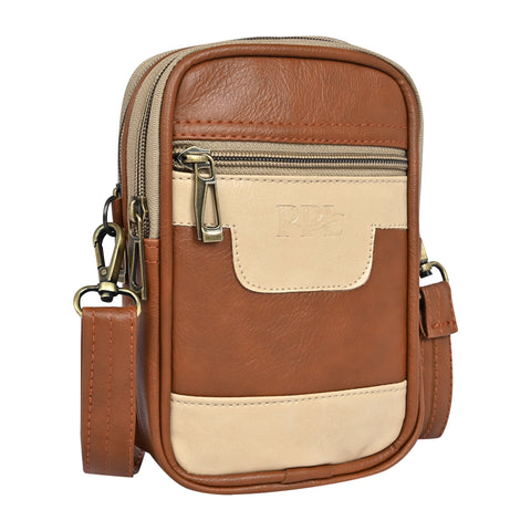 Stylish Royal Tan milano Dual compartment leather sling bag for men and women