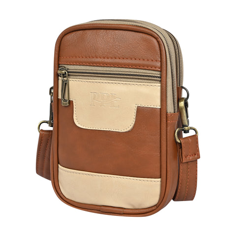 Stylish Royal Tan milano Dual compartment leather sling bag for men and women