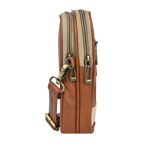 Stylish Royal Tan milano Dual compartment leather sling bag for men and women
