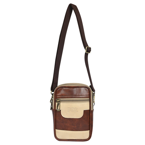 Stylish Mocha Brown milano Dual compartment leather sling bag for men and women