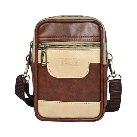 Stylish Mocha Brown milano Dual compartment leather sling bag for men and women