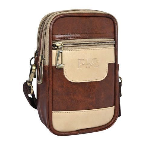 Stylish Mocha Brown milano Dual compartment leather sling bag for men and women