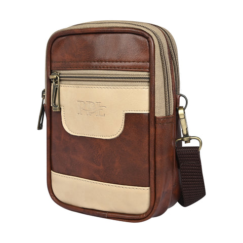 Stylish Mocha Brown milano Dual compartment leather sling bag for men and women