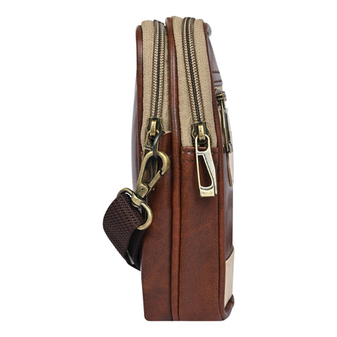 Stylish Mocha Brown milano Dual compartment leather sling bag for men and women