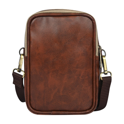Stylish Mocha Brown milano Dual compartment leather sling bag for men and women