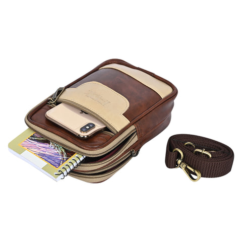 Stylish Mocha Brown milano Dual compartment leather sling bag for men and women