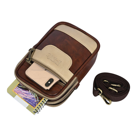 Stylish Mocha Brown milano Dual compartment leather sling bag for men and women