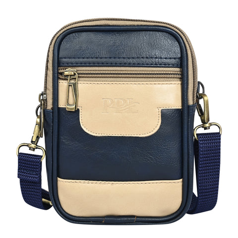 Stylish Elegant Blue milano Dual compartment leather sling bag for men and women