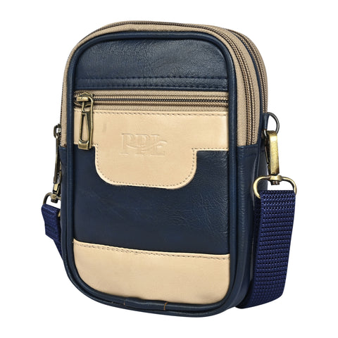 Stylish Elegant Blue milano Dual compartment leather sling bag for men and women