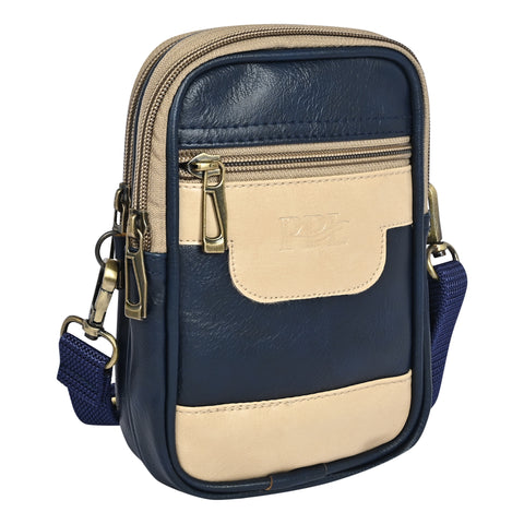 Stylish Elegant Blue milano Dual compartment leather sling bag for men and women