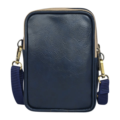 Stylish Elegant Blue milano Dual compartment leather sling bag for men and women