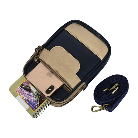 Stylish Elegant Blue milano Dual compartment leather sling bag for men and women