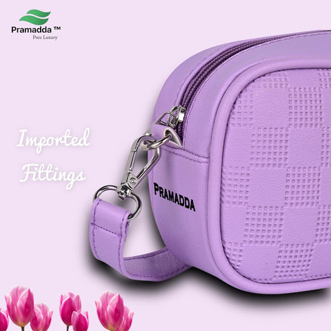 Gorgeous Lilac Check Emboss Crossbody Sling Cum waist bag for Women.