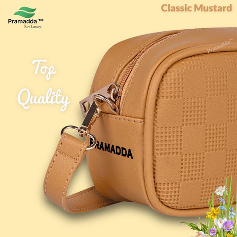 Classic Mustard Check Emboss Crossbody sling Cum waist bag for women
