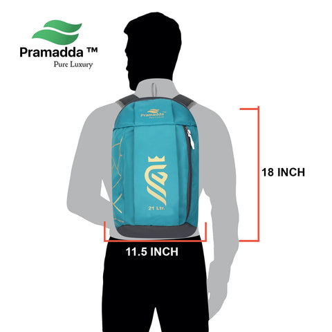 Pramadda Pure Luxury GOLD 21 L Turquoise Green Casual Everyday Backpack For Men Women | Mini Bags For Boys Girls | School College Travel Sports (45 X 29 X 22 Centimetres)