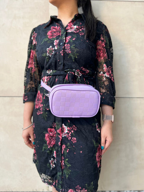 Gorgeous Lilac Check Emboss Crossbody Sling Cum waist bag for Women.