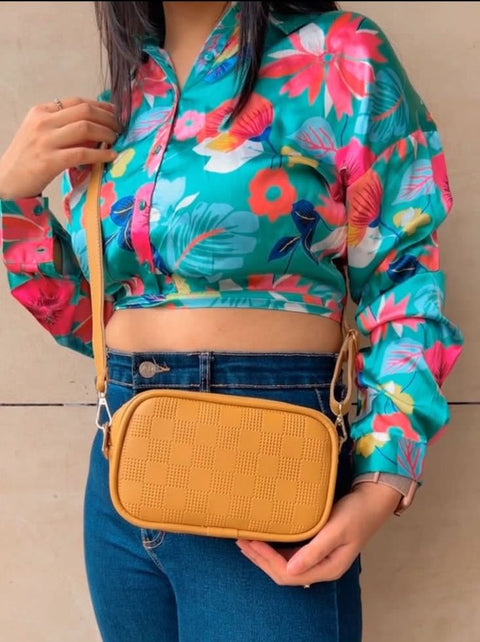 Classic Mustard Check Emboss Crossbody sling Cum waist bag for women