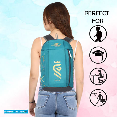 Pramadda Pure Luxury GOLD 21 L Turquoise Green Casual Everyday Backpack For Men Women | Mini Bags For Boys Girls | School College Travel Sports (45 X 29 X 22 Centimetres)
