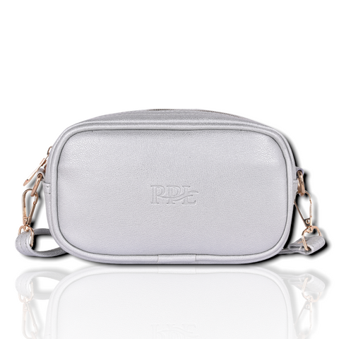 Classic Silver Mexico Sling Crossbody Shoulder Bag | 8 Inch | Top grain Texture