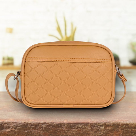 Classic Mustard Faux Leather Emboss Sling Bag | Side Crossbody Shoulder Bag | 9 x 6 x 2 inch.
