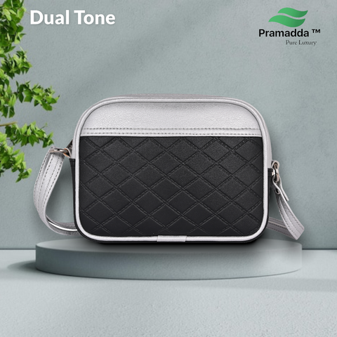 Elegant Black Dual Tone Check Emboss crossbody Sling bag for women