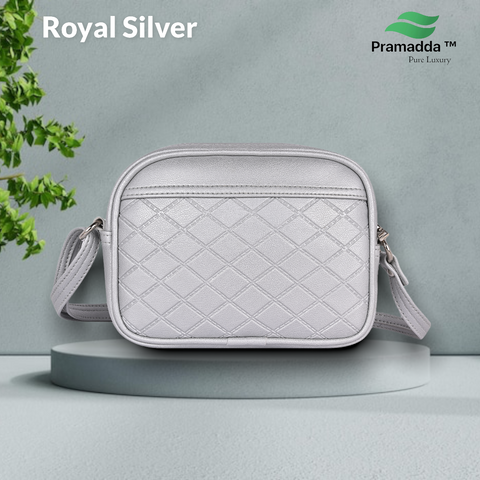 Classic Silver Dual Tone Check Emboss Sling crossbody bag for women