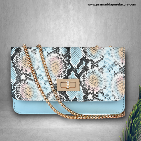Elegant Blue Snake Sling for women side shoulder chain purse