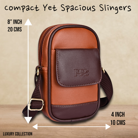 Classic Tan Brown Dual Tone Tokyo Mobile Sling Bag For Men and Women.