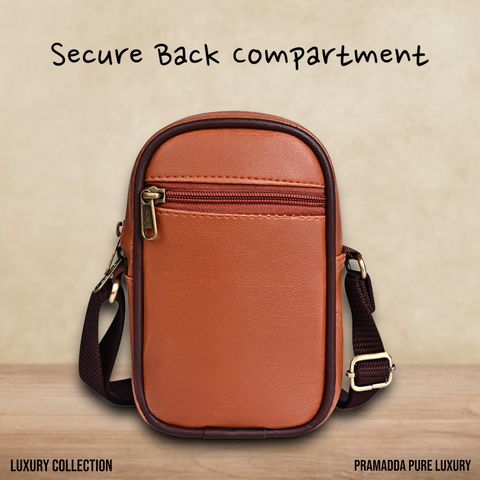 Classic Tan Brown Dual Tone Tokyo Mobile Sling Bag For Men and Women.