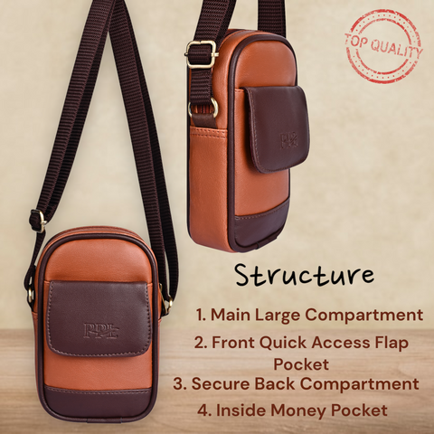 Classic Tan Brown Dual Tone Tokyo Mobile Sling Bag For Men and Women.