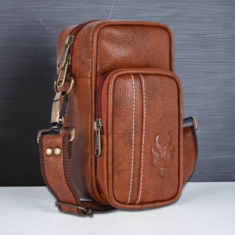 Royal Tan Leo Mobile Sling Bag For Men Side crossbody Bag.