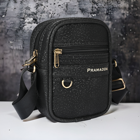 Elegant Black Gold Label Sling bag for Men