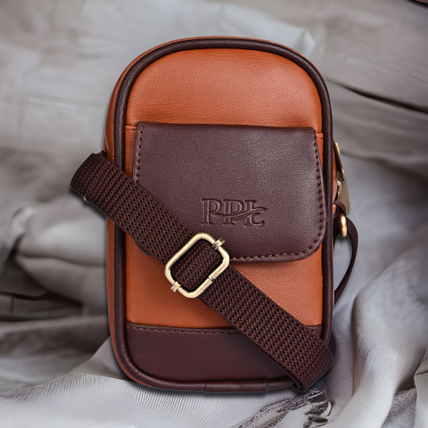 Classic Tan Brown Dual Tone Tokyo Mobile Sling Bag For Men and Women.
